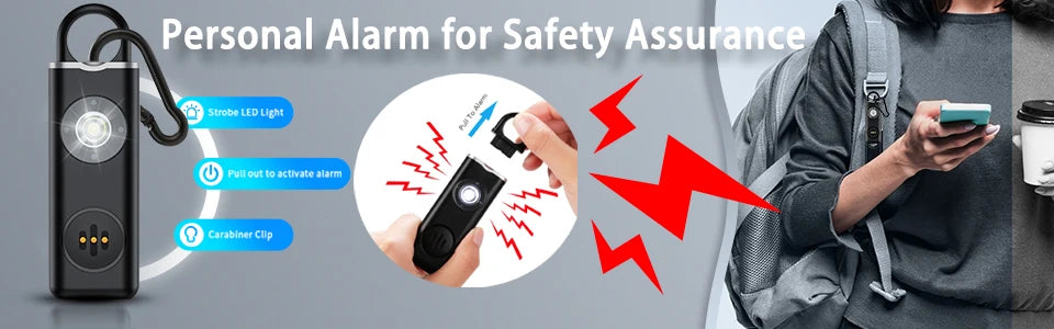 Camluxy 130dB Personal Self Defense Alarm With LED Light Self Defense Siren Safety Alarm For Women Girl Personal Keychain Alarm