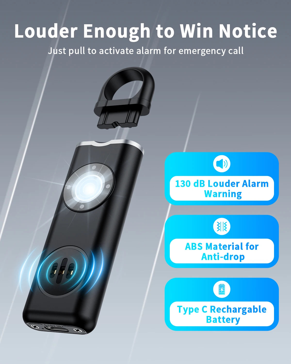 Camluxy 130dB Personal Self Defense Alarm With LED Light Self Defense Siren Safety Alarm For Women Girl Personal Keychain Alarm