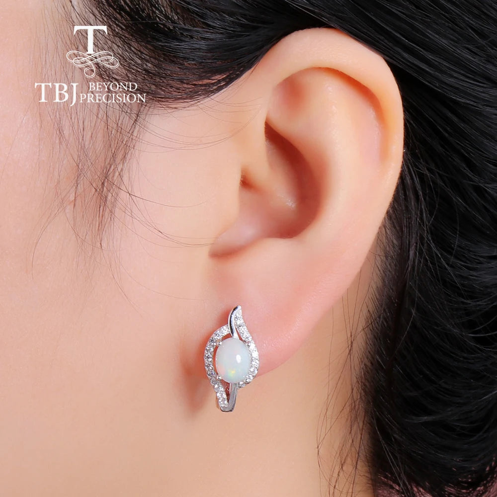 Colorful natural Ethiopia opal earring gemstone ethiopia oval 6*8mm 925 sterling silver fine jewelry for women