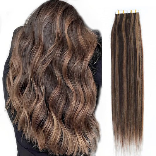 20pcs Luxurious Seamless Tape-In Hair Extensions - 100% Remy Human Hair, Super Silky & Long Straight - Durable Skin Weft for a Natural Look - Effortless Install, Transform Your Style