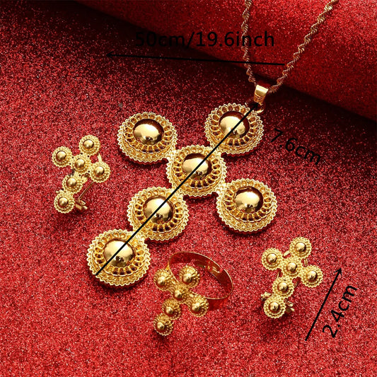 Ethiopian Jewelry Set Gold Color Eritrea Ethnic Style Habesha Pendant Earrings Ring