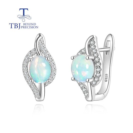 Colorful natural Ethiopia opal earring  gemstone ethiopia oval 6*8mm 925 sterling silver fine jewelry for women