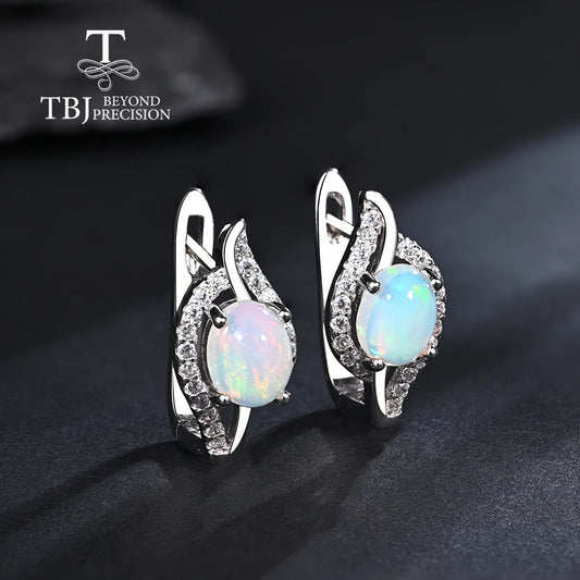 Colorful natural Ethiopia opal earring  gemstone ethiopia oval 6*8mm 925 sterling silver fine jewelry for women