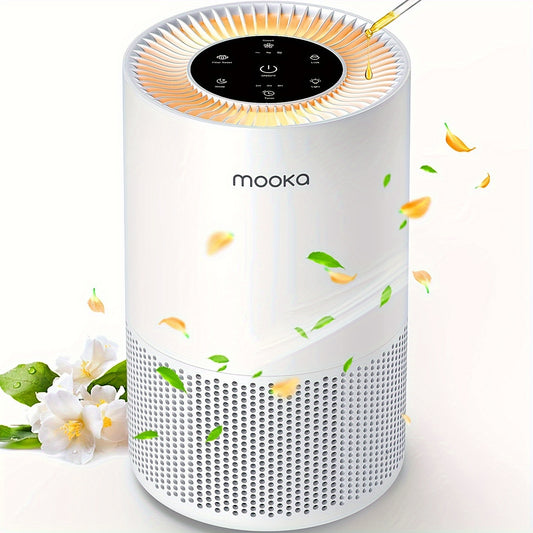 Air Purifiers for Home Large Rooms up to 1200ft², MOOKA H13 True HEPA Air Purifier for Bedroom Pets with Fragrance Sponge, Timer, Air Filter Cleaner for Dust, Odor, Dander, Pollen (White)